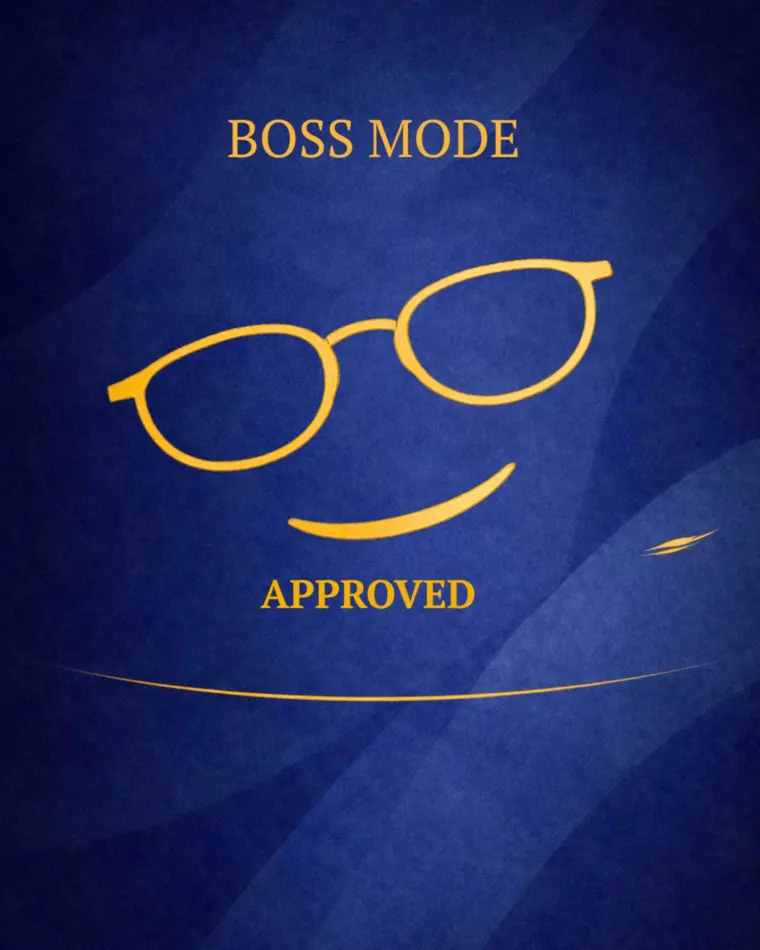 Niebiesko-złoty print Boss Mode Approved z rysunkiem okularów