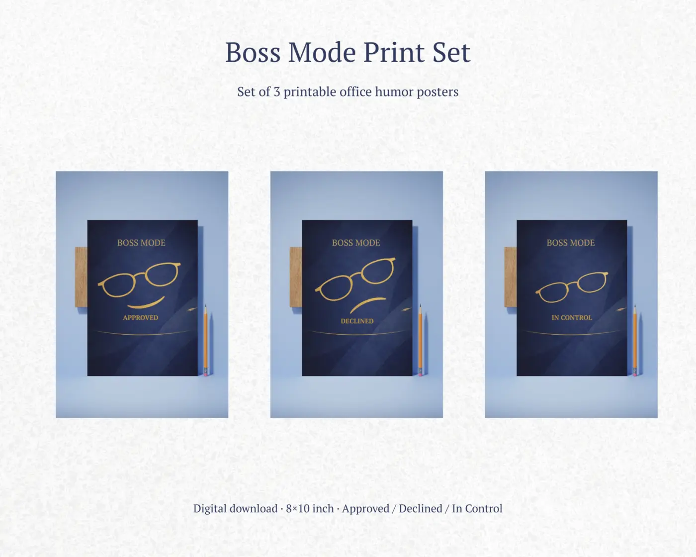 Podgląd trzech printów Boss Mode: Approved, Declined i In Control